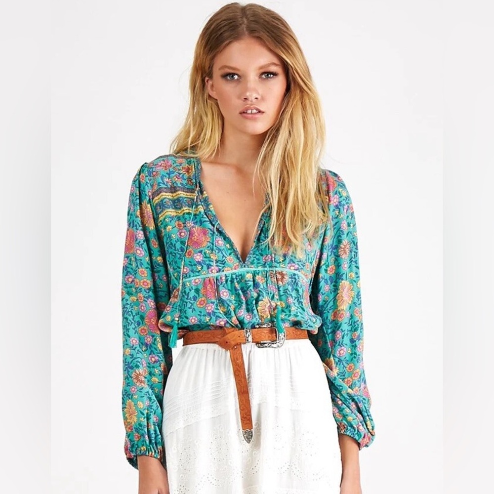 Spell Teal and Pink Floral Blouse